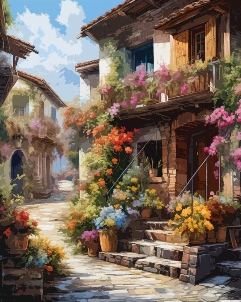 Tucocoo Flowers Town Paint by Numbers for Adults Kids Beginners Italy City Street Flowers DIY Acrylic Painting Gift Kits Drawing Paintings Pictures Arts Craft for Home Wall Decor16x20inch Frameless - Image 1