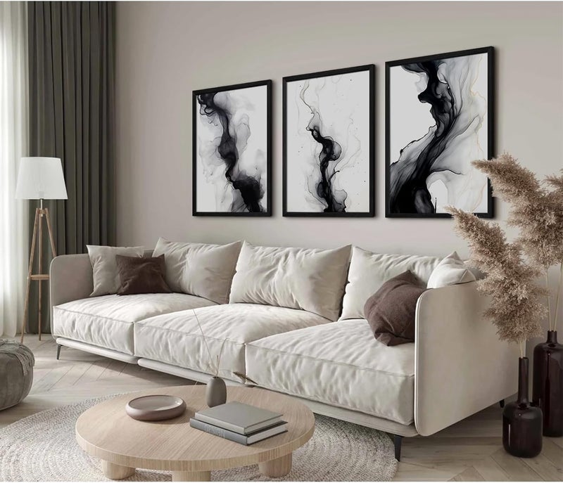 Joocrise Black White Abstract Wall Art Decor Set of 3 Modern Wall Art Minimalist Canvas Wall Decor Black White Abstract Prints Modern Pictures Minimalist Artwork for Room Bedroom 12x16 Inch Framed - Image 4