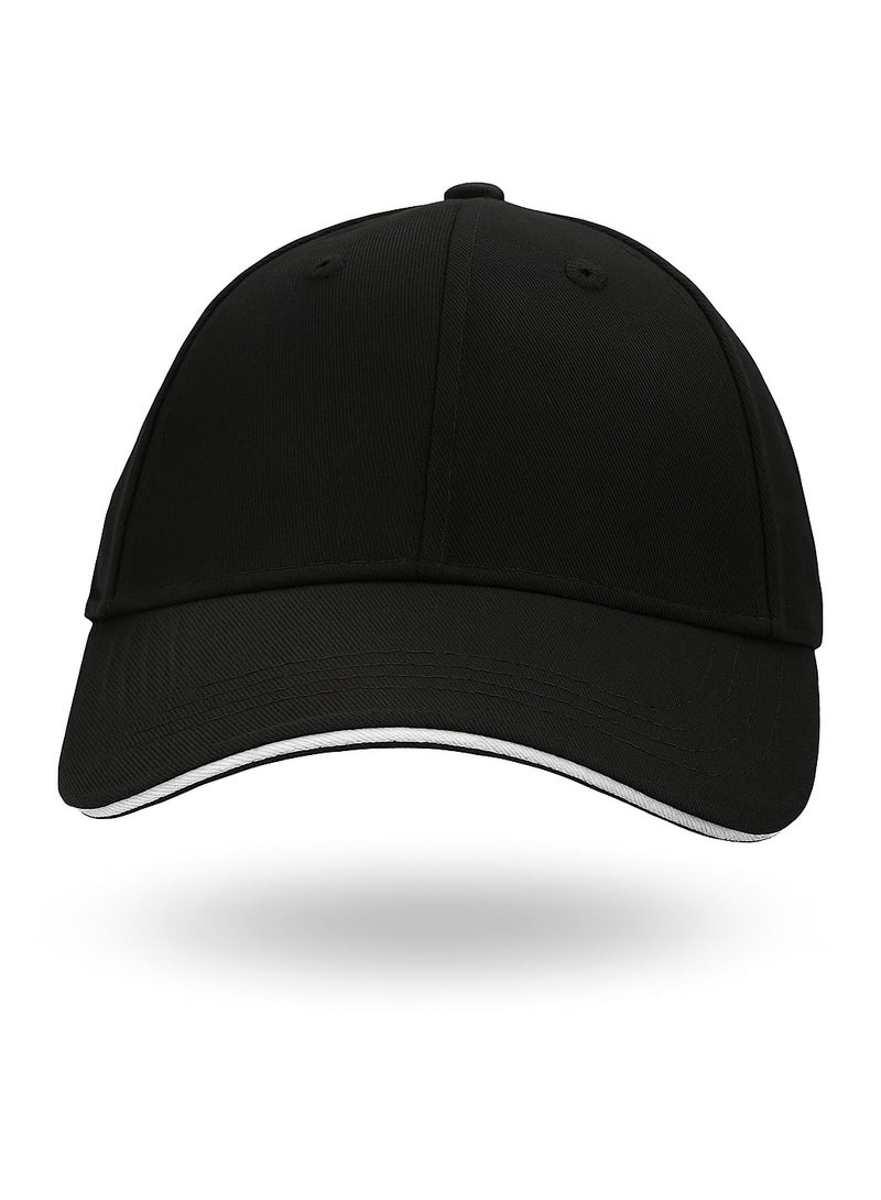 Nenoush Plain Sandwich Baseball Cotton Classic and adjustable buckle closure Cap for Unisex Black White Sandwich - Image 3