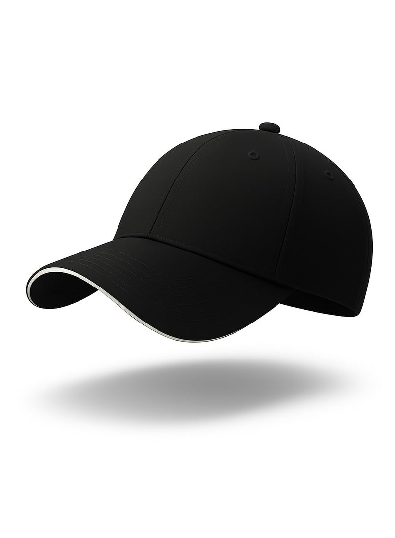 Nenoush Plain Sandwich Baseball Cotton Classic and adjustable buckle closure Cap for Unisex Black White Sandwich - Image 1