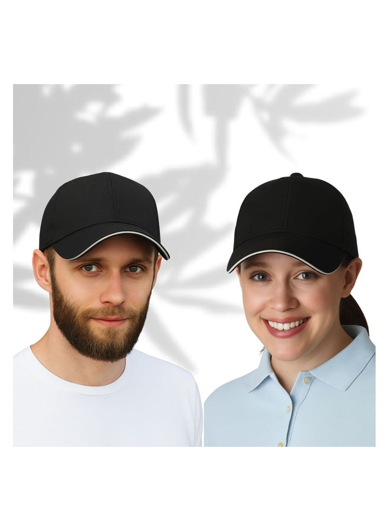 Nenoush Plain Sandwich Baseball Cotton Classic and adjustable buckle closure Cap for Unisex Black White Sandwich - Image 2