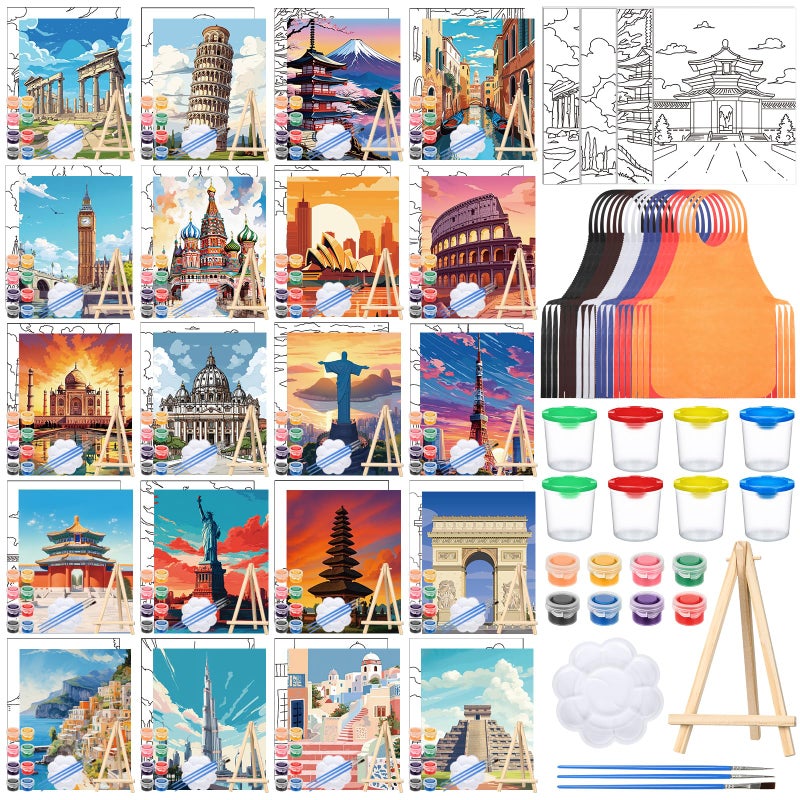 شير، 140 قطعة، 20 مجموعة قماش مرسومة مسبقًا للرسم والحرف اليدوية، مجموعة الرسم والرسم للكبار، هدية رسم قماش مطبوعة مسبقًا لحفلات أعياد الميلاد الافتراضية، هدية مثالية لحفلات المواعدة للكبار (معالم بارزة). - Image 1