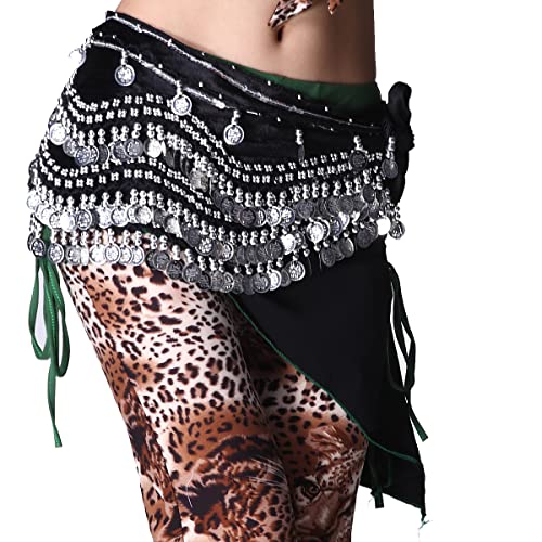ZLTdream Women's Belly Dance Wave Shape Hip Scarf With Silver Coins Belly dancing Skirt For Zumba Black - Image 4