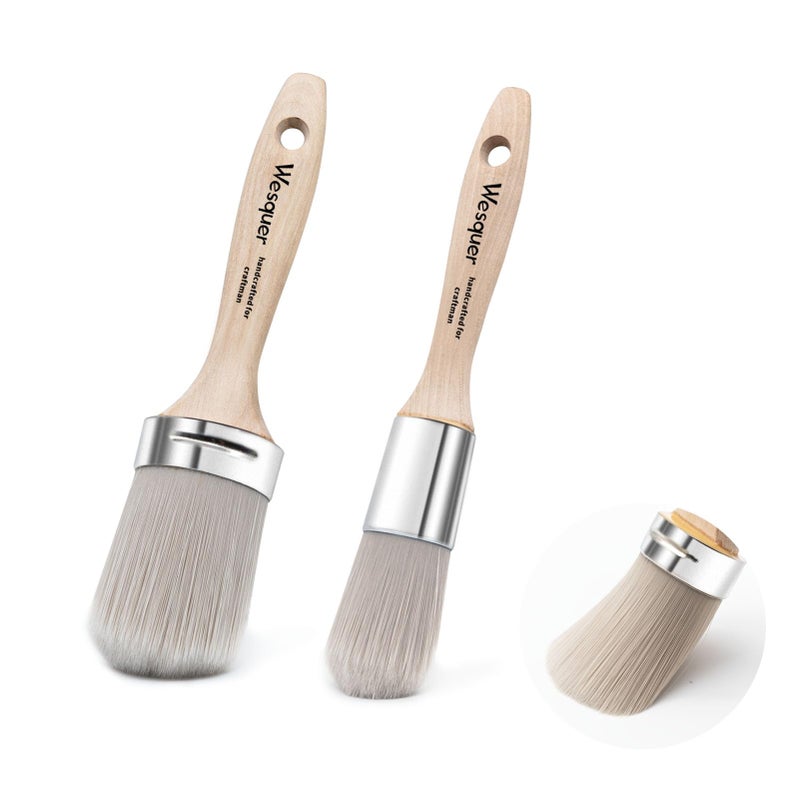 Wesquer Chalk Paint Brushes Round Paint Brush for All Water Based Paints, Chalk Paint, Milk Paint, Latex, Varnish, Perfect for Furniture Refinishing, Wood Staining, Waxing, DIY Crafts, 2Pack 2" & 1.4" - Image 1