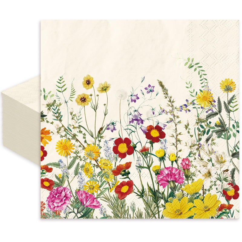 JarThenaAMCS JarThenaAMCS 50Pcs Wildflower Paper Napkins Wild Floral Disposable Dinner Napkins Spring Luncheon Napkins for Home Kitchen Bathroom Holiday Party Supplies  - Image 1