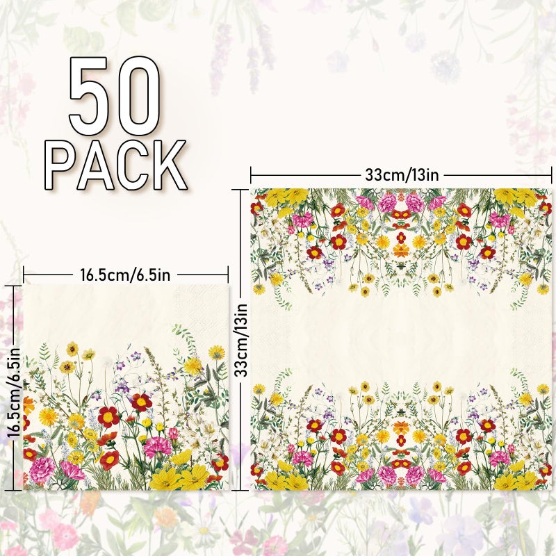 JarThenaAMCS JarThenaAMCS 50Pcs Wildflower Paper Napkins Wild Floral Disposable Dinner Napkins Spring Luncheon Napkins for Home Kitchen Bathroom Holiday Party Supplies  - Image 2