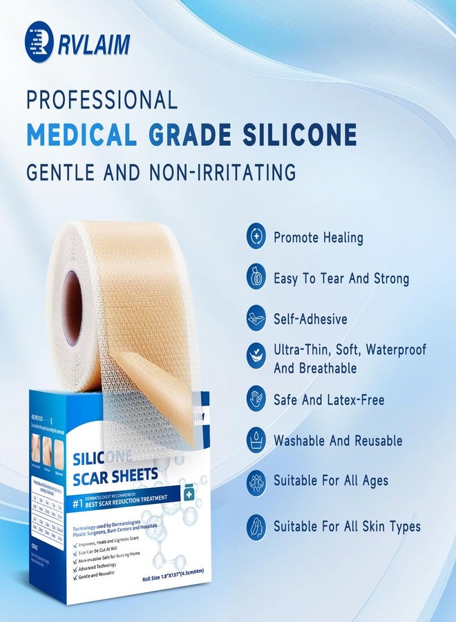 Rvlaim Silicone Scar Sheets, Silicone Scar Tape(1.8” x 157” Roll 4M), Silicone Scar Sheets for Surgical Scars, Keloid Bump Removal, Stretch Marks Removal, C-Section, Burn et - Image 2