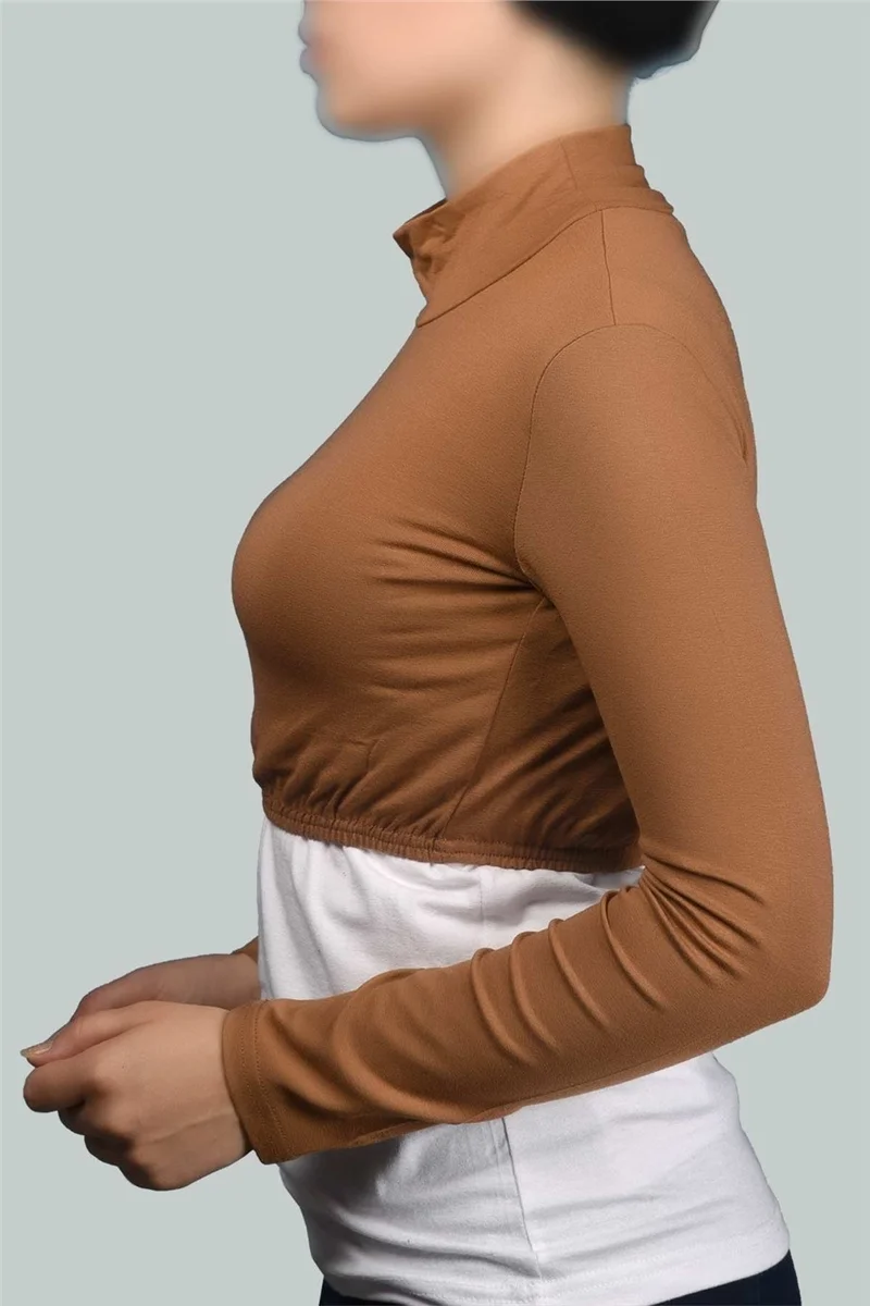 التوبة Long Sleeve Turtleneck Turtleneck Lycra Combed Cotton Women's Half Body - Taba