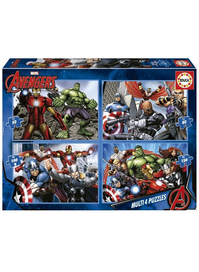 EDUCA Multi 4 Puzzles 50-80-100-150 Avengers  - Image 1