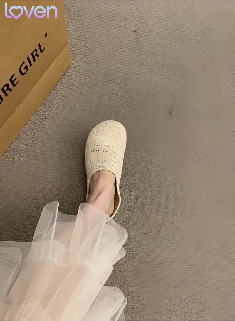 loven French-style, niche mesh openwork breathable half-closed toe slippers, suitable for both home and casual wear. - Image 4