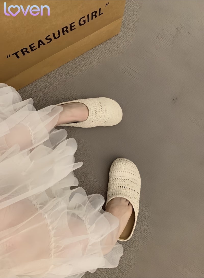 loven French-style, niche mesh openwork breathable half-closed toe slippers, suitable for both home and casual wear. - Image 3