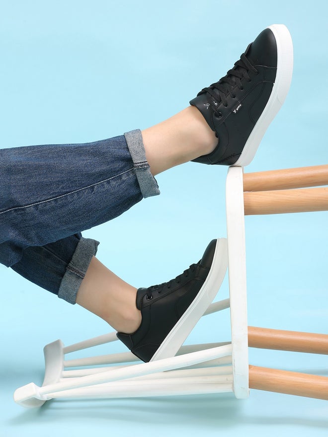 YOHO Black Faux Leather Sneakers - Image 1
