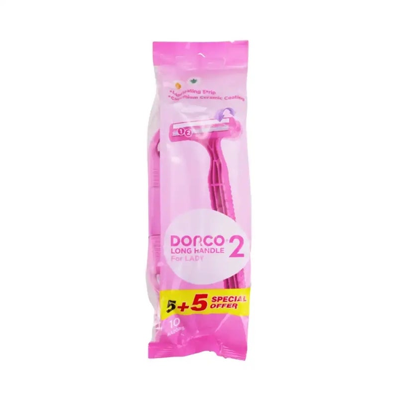 Dorco Twin Blade Long Handle Razor for Lady- Pack of 10 Pcs - Image 1