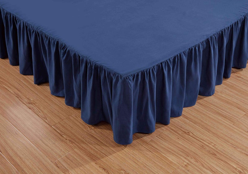 Sheets & Beyond Wrap Around Solid Microfiber Luxury Hotel Quality Fabric Bedroom Gathered Ruffled Bedding Bed Skirt 14 Inch Drop (Full, Navy) - Image 3