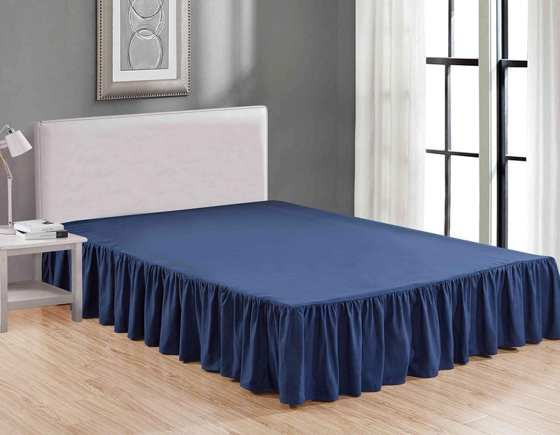 Sheets & Beyond Wrap Around Solid Microfiber Luxury Hotel Quality Fabric Bedroom Gathered Ruffled Bedding Bed Skirt 14 Inch Drop (Full, Navy) - Image 1