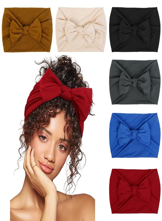 Huachi Headbands for Women 6 Packs Cute Bow Head Bands for Women’s Hair, Elastic Wide Knotted Hairbands Headwrap Turban Hair Accessories - Image 1