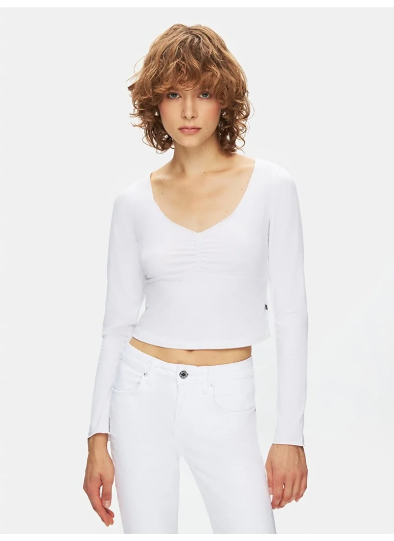 LTB V Neck Long Sleeve White Sweatshirt