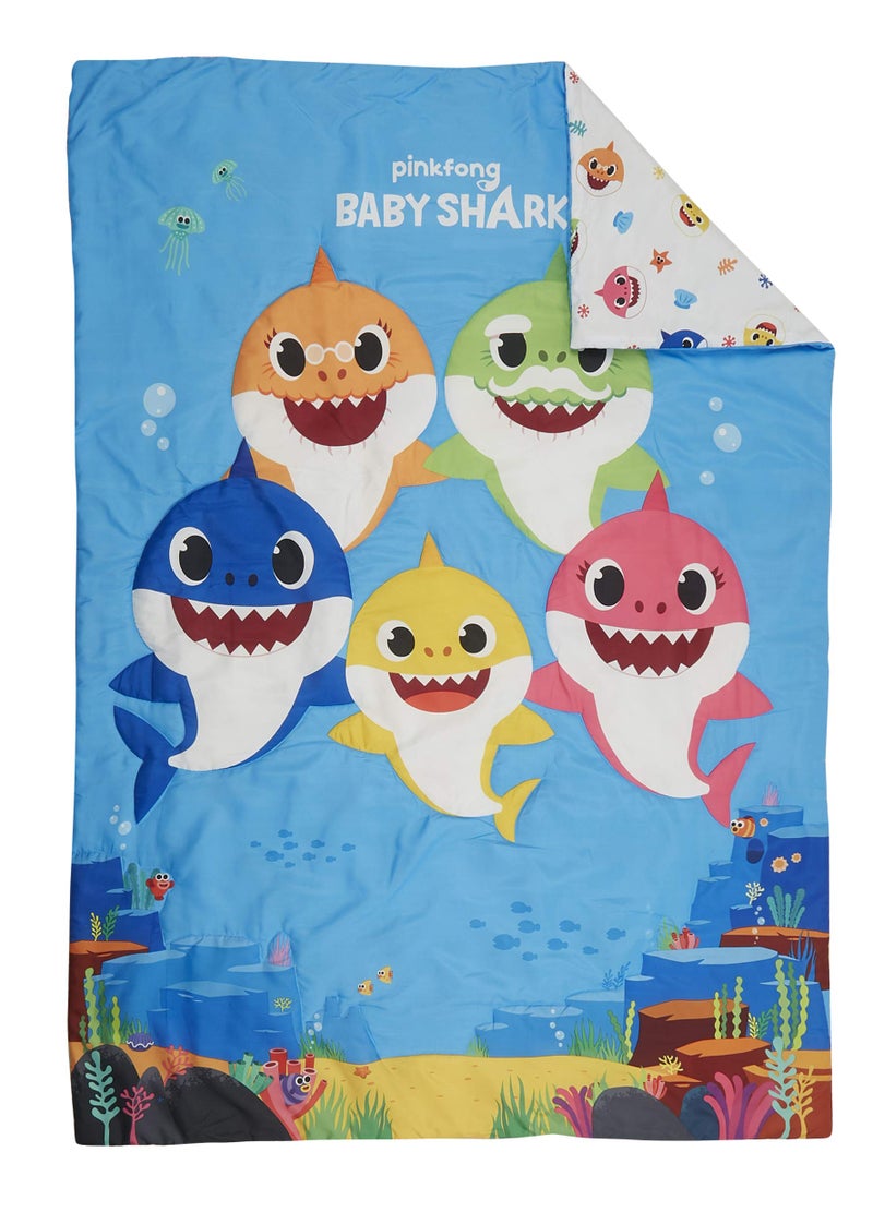 BABY SHARK Baby Shark 4-Piece Toddler Bed Set including Super Soft Matching Sheets Set, Pillowcase, and Reversable Comforter For Boys and Girls - (Offical Product) - Image 2
