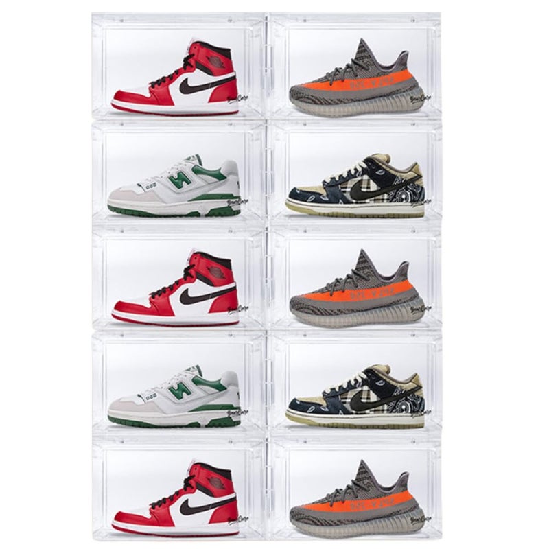 Bear Care Bear Care Sneaker Storage Box Transparent Pack of 10 Front Opening Heavy Duty Shoe Box Stackable Sneaker Crates with Magnetic Closure Shoe Storage Organizer Sneaker Storage Container 