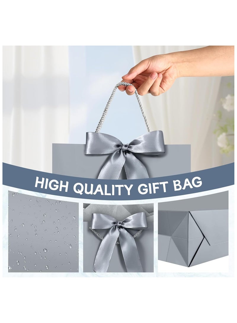 DELGREEN 2 Pcs Silver Large Gift Bags, Paper Bags with Ribbon, Greeting Cards and Tissue Paper, Portable Party Bags with Handles, Birthday Gift Bags, Present Bags for Wedding Party, Party Supplies（32*25*11cm） - Image 3
