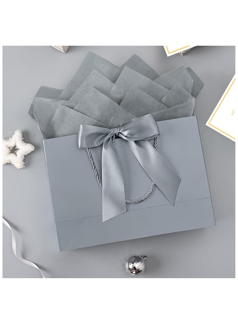 DELGREEN 2 Pcs Silver Large Gift Bags, Paper Bags with Ribbon, Greeting Cards and Tissue Paper, Portable Party Bags with Handles, Birthday Gift Bags, Present Bags for Wedding Party, Party Supplies（32*25*11cm） - Image 4