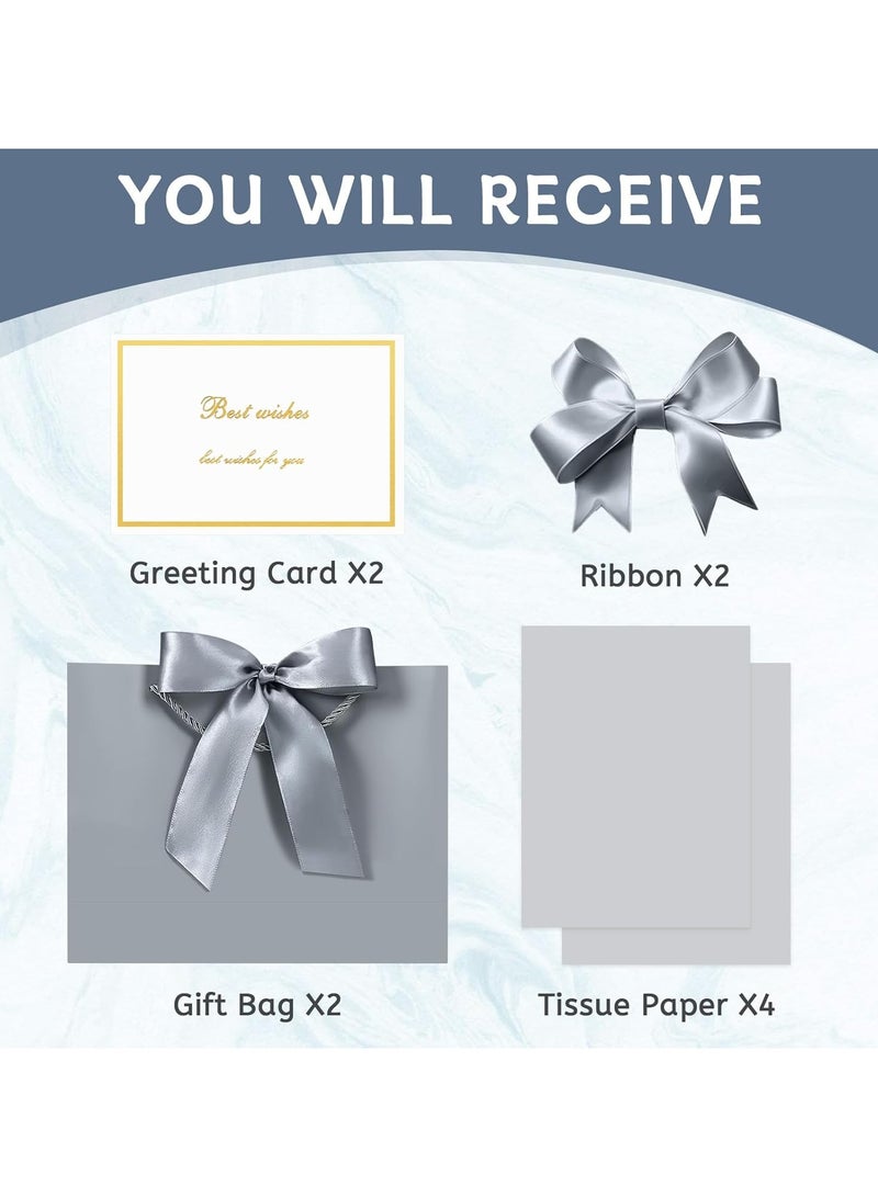 DELGREEN 2 Pcs Silver Large Gift Bags, Paper Bags with Ribbon, Greeting Cards and Tissue Paper, Portable Party Bags with Handles, Birthday Gift Bags, Present Bags for Wedding Party, Party Supplies（32*25*11cm） - Image 5