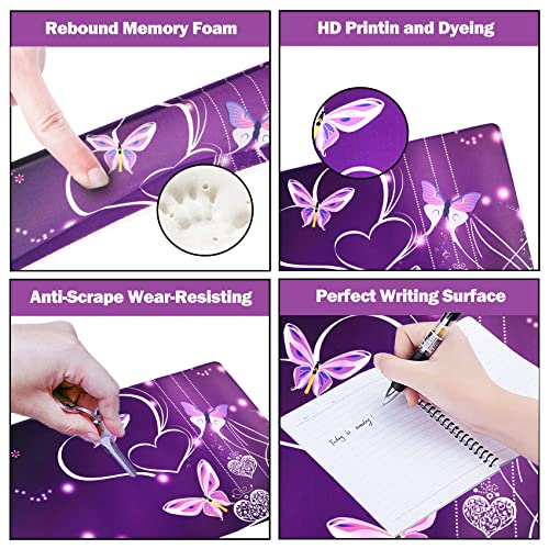 ARTSO Large Gaming Mouse Pad, Keyboard Wrist Rest Pad & Wrist Support Mousepad Set, Stitched Edge, Extended, Non-Slip Base, Memory Foam Desk Mat for Office, Home, Purple Heart Butterfly - Image 4