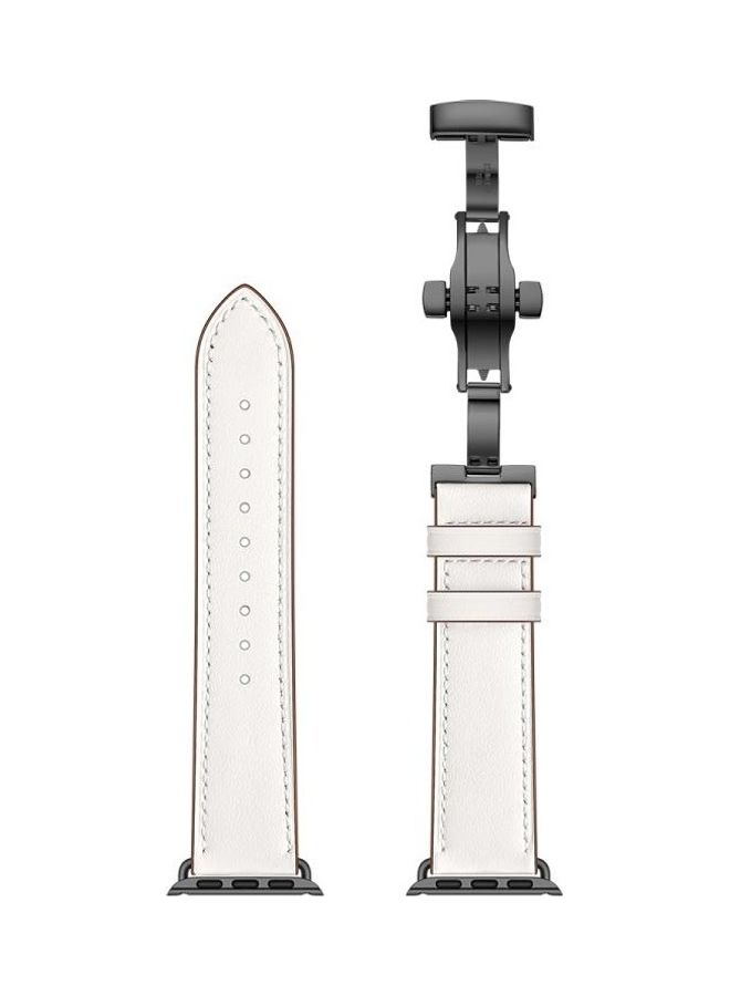 Loquat Genuine Leather and erfly Black Buckle Replacement Watchbands For Apple Watch Series 7/6/SE/5/4/3/2/1 42/44/45mm White - Image 5