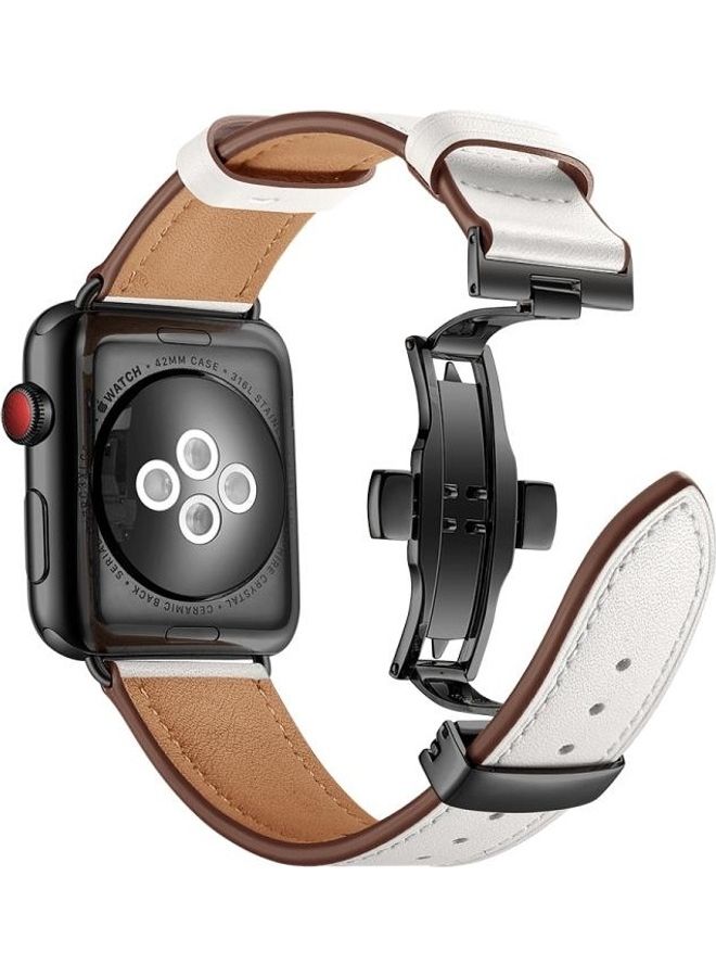 Loquat Genuine Leather and erfly Black Buckle Replacement Watchbands For Apple Watch Series 7/6/SE/5/4/3/2/1 42/44/45mm White - Image 2