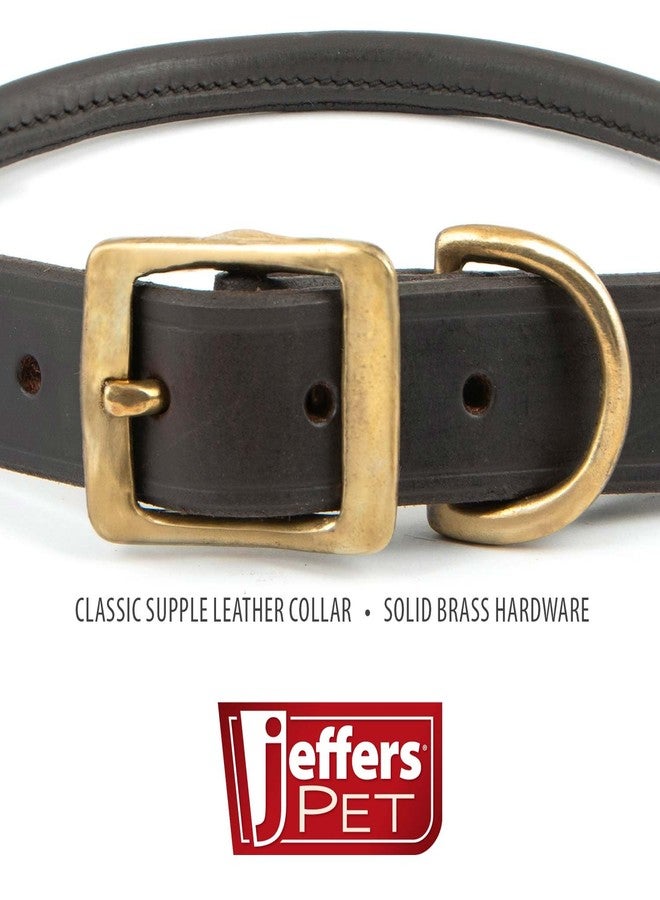 Jeffers Rolled Leather Dog Collar with Brass Hardware, Chestnut Brown - Safe Leather Design, Durable Brass Hardware, Adjustable Round Collar for Long Fur Dogs, Pairs with Leash, 3/4" W x 15" L - Image 3