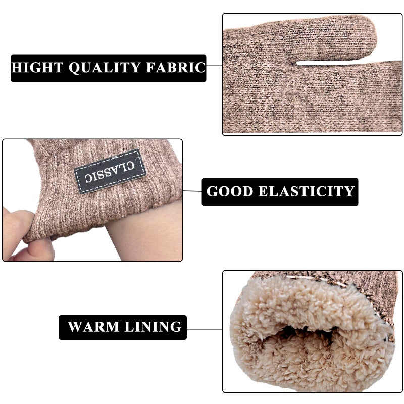 Beurlike Winter Mittens Gloves for Women Warm Fleece Lining Knit Thick Gloves for Cold Weather(Coffee) - Image 3