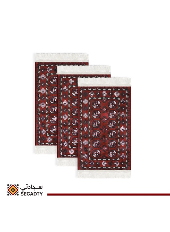 سجادتي مجموعة هدايا رمضان باكج 3 قطع سجاد السدو التراثي بتصميم نجدي فاخر من بأصالة تراثية وحرفية فاخرة باللون الأحمر مقاس 70x110سم - Image 1