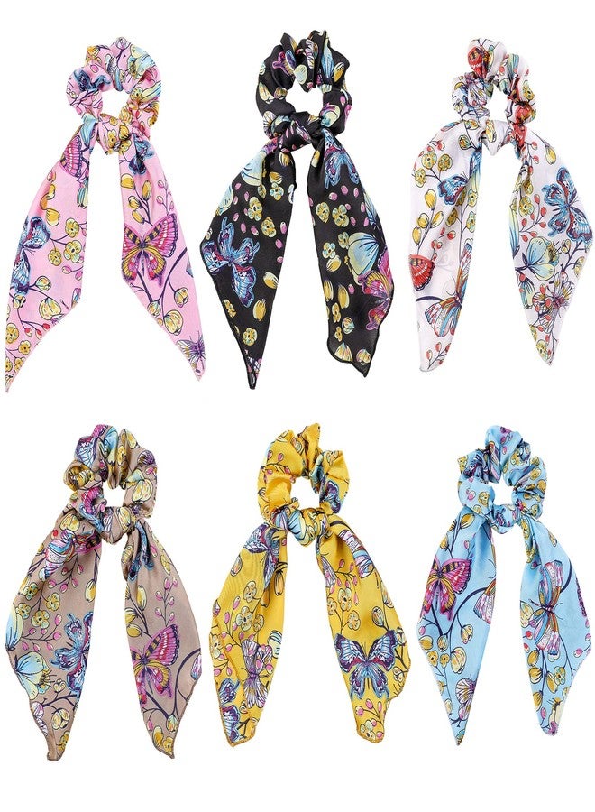 Cutewing Butterfly Scrunchies - Vivid Silk Hair Accessories with Colorful Scarves, Ribbons, Elastics, Bandanas, Bows and Bands for Women and Girls (6PCS) - Image 1