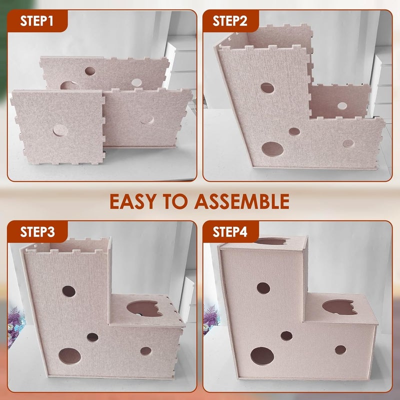 نفق قطط Homegroove للقطط المنزلية، أنفاق لعب قطط كبيرة على شكل حرف L من اللباد، سرير نفق قطط تفاعلي، لعبة قطط بيكابو DIY مع فتحات تفاعلية للقطط (بيج، شكل L) - Image 4