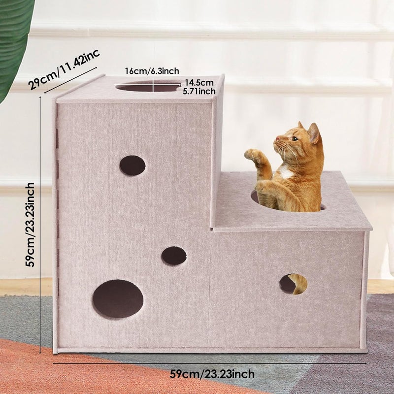 نفق قطط Homegroove للقطط المنزلية، أنفاق لعب قطط كبيرة على شكل حرف L من اللباد، سرير نفق قطط تفاعلي، لعبة قطط بيكابو DIY مع فتحات تفاعلية للقطط (بيج، شكل L) - Image 2