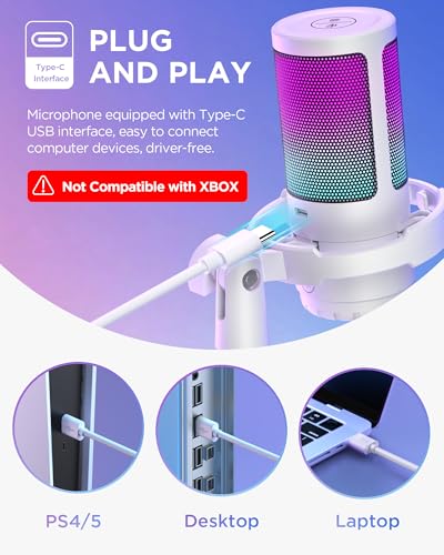 InnoGear Gaming USB Microphone, Noise Cancellation Condenser Mic with Mute, Gain, RGB Indicator, Boom Arm Stand for Streaming, Podcast, Twitch, YouTube, Discord, PC, Computer, PS4, PS5, Mac, White - Image 2