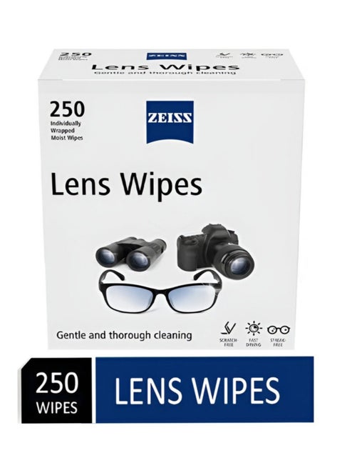 250 قطعة من مناديل تنظيف العدسات المصنوعة من الألياف الدقيقة الناعمة والمبللة مسبقًا، مغلفة بشكل فردي