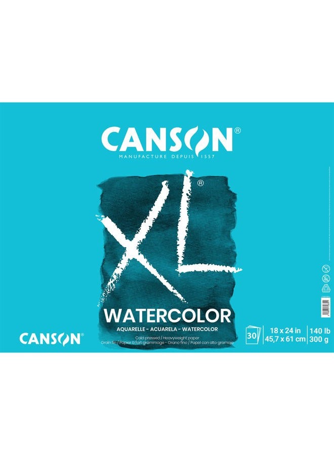 CANSON XL Series Watercolor Textured Paper Pad for Paint, Pencil, Ink, Charcoal, Pastel, and Acrylic, Fold Over, 140 Pound, 18 x 24 Inch, 30 Sheets - Image 1