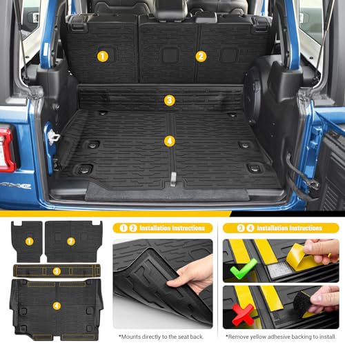 JTYZSM Cargo Mats for 2021-2025 Jeep Wrangler JL 4XE Trunk Mat with Backrest Liner All Weather TPE Protector Rear Back Seat Mats for 2021 2022 2023 2024 2025 Wrangler JL 4XE 4 Door Accessories - Image 4