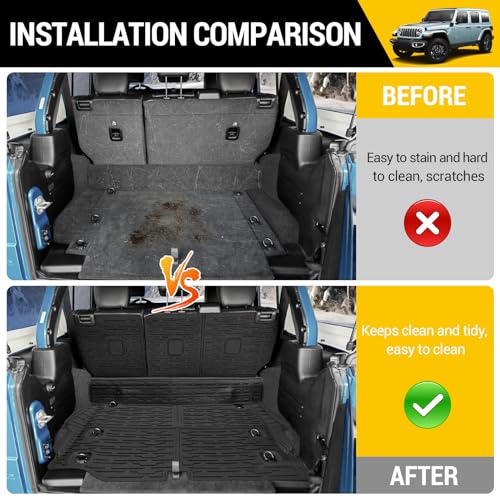 JTYZSM Cargo Mats for 2021-2025 Jeep Wrangler JL 4XE Trunk Mat with Backrest Liner All Weather TPE Protector Rear Back Seat Mats for 2021 2022 2023 2024 2025 Wrangler JL 4XE 4 Door Accessories - Image 3