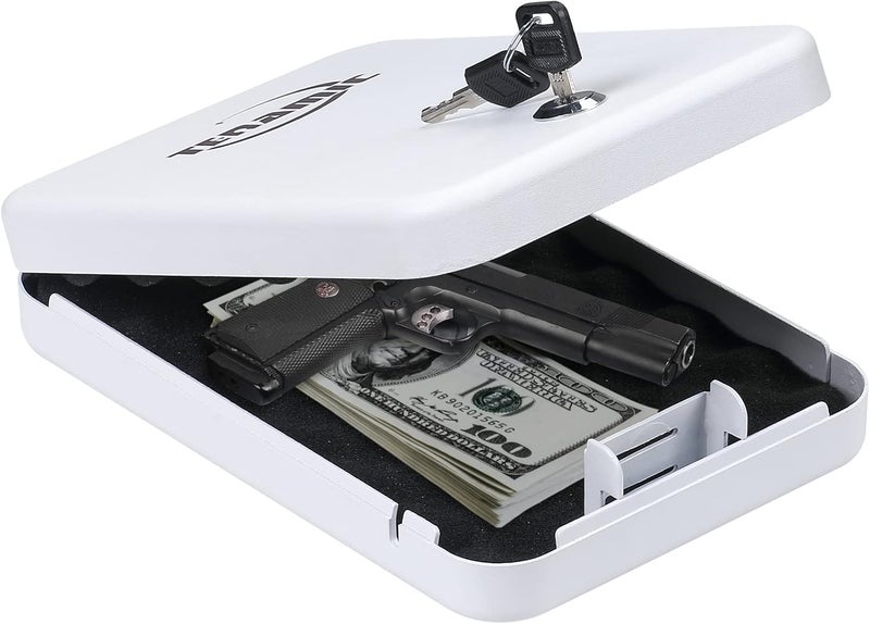 Tenamic Pistol Safe, Portable Travel Gun Safe, Solid Steel Handgun Lock Box for Home, Gun Safes for Car, White - Image 1