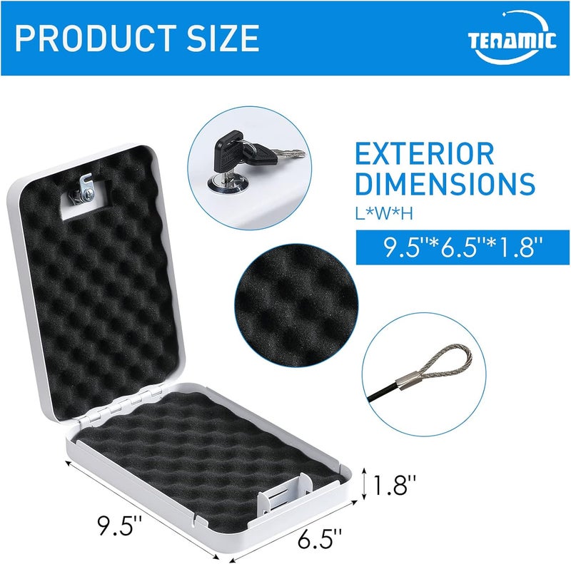 Tenamic Pistol Safe, Portable Travel Gun Safe, Solid Steel Handgun Lock Box for Home, Gun Safes for Car, White - Image 2