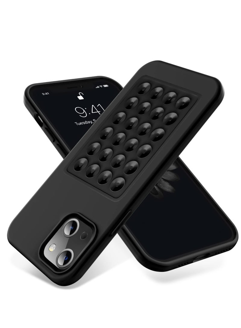 جراب هاتف من السيليكون الناعم مع قاعدة شفط وحامل للحماية الكاملة ومضاد للصدمات لهاتف iPhone 15 (أسود)