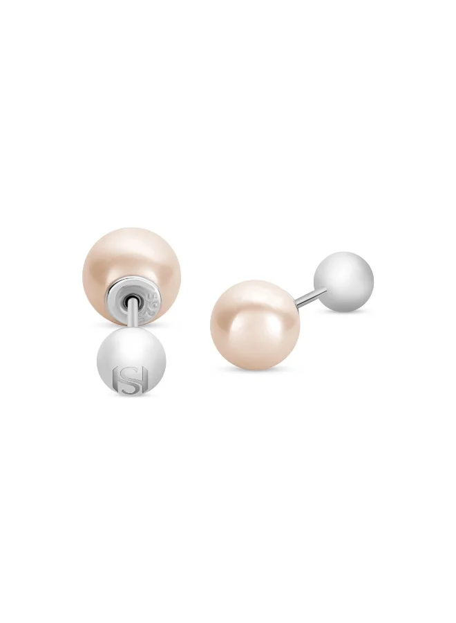 سانت هونور Perle Reverso Freshwater Pearl Reversible Stud Earrings for Women, Rhodium-Plated 925 Sterling Silver