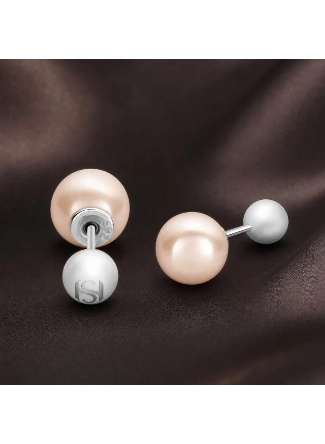 سانت هونور Perle Reverso Freshwater Pearl Reversible Stud Earrings for Women, Rhodium-Plated 925 Sterling Silver