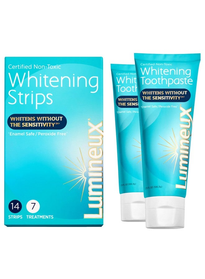 Lumineux Whitening Starter Set - Peroxide Free - Enamel Safe For Whiter Teeth - Includes 7 Whitening Treatments & 2 Pack Whitening Toothpaste Certified Non-Toxic, Fluoride Free & Dentist Formulated - Image 1