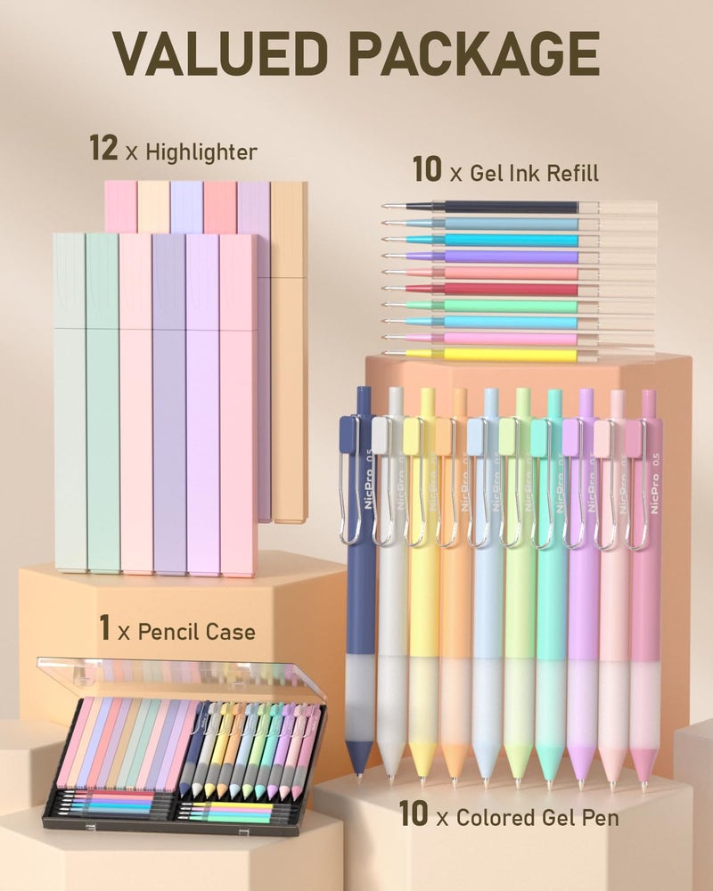 Nicpro 33PCS Aesthetic Highlighter and Gel Pen set with Case, 12 Bible Highlighters & Cute Pens Refills With Soft Ink & Tip, No Bleed Quick Dry for Bible Study Journaling Planner Notes School Supplies - Image 2