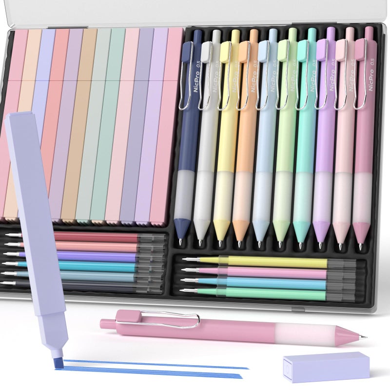 Nicpro 33PCS Aesthetic Highlighter and Gel Pen set with Case, 12 Bible Highlighters & Cute Pens Refills With Soft Ink & Tip, No Bleed Quick Dry for Bible Study Journaling Planner Notes School Supplies - Image 1