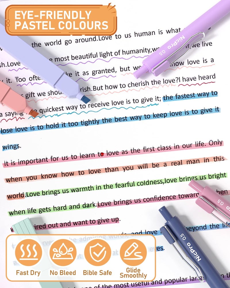 Nicpro 33PCS Aesthetic Highlighter and Gel Pen set with Case, 12 Bible Highlighters & Cute Pens Refills With Soft Ink & Tip, No Bleed Quick Dry for Bible Study Journaling Planner Notes School Supplies - Image 5