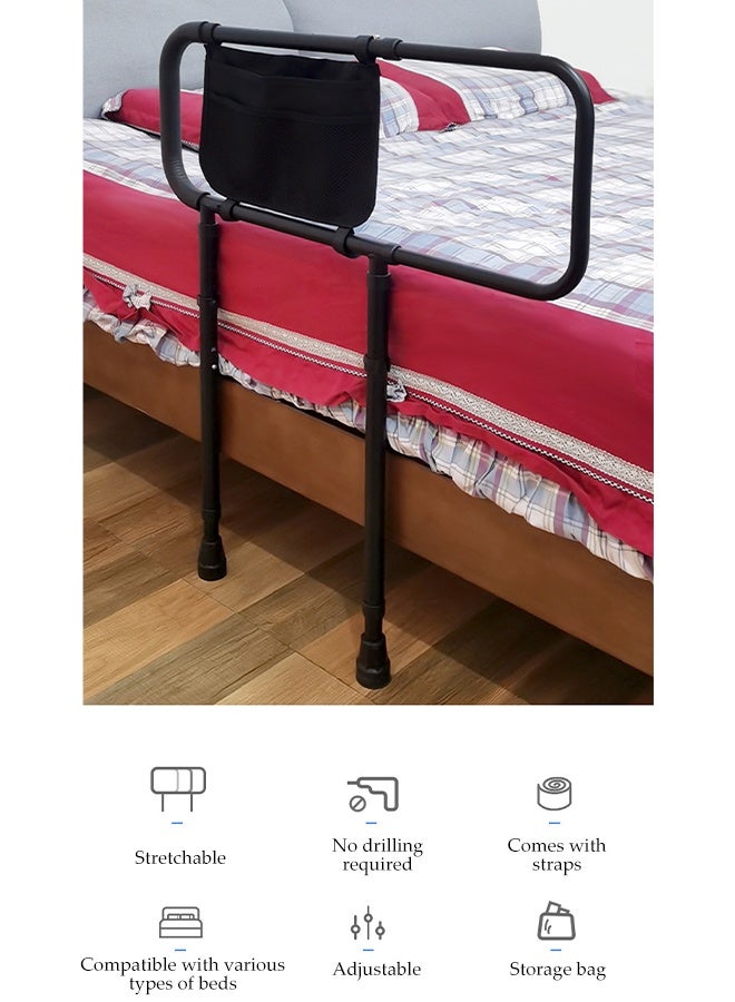 DUNISO Bed Rails for Elderly Adults，Adjustable Height Bedside Assist Grab Bars with Non-slip Feet，Portable Mobility & Daily Living Aids with Storage Pocket，Fits All Beds - Image 3